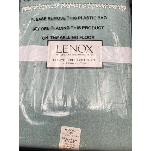 Lenox French Pearl Ice Blue Tablecloth with Trim and Storage Bag 60x120 NIP - Picture 1 of 7